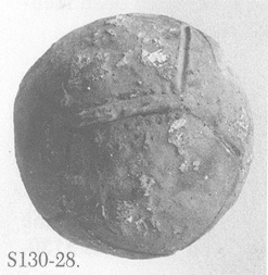 Μπάλα που βρέθηκε σε ανασκαφή στη Σαμοθράκη.