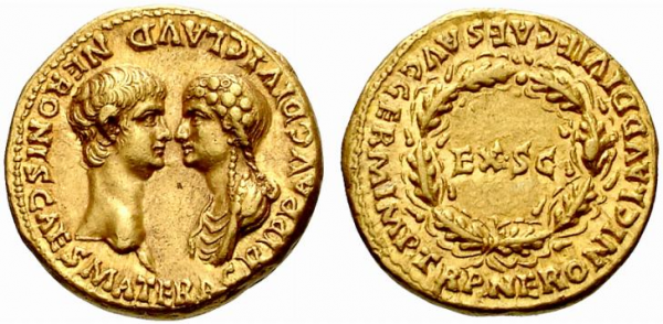 Νόμισμα με τον Νέρωνα και την Αγριππίνα.