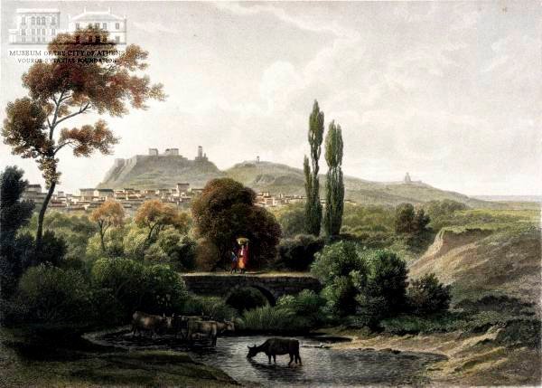  μερική άποψη από τον Κυκλόβορο εκεί που είναι σήμερα η Πλατεία Μεταξουργείου. AUG. LOFFLER (1822-1866) (ζωγράφος) & A.FESCA (χαράκτης)