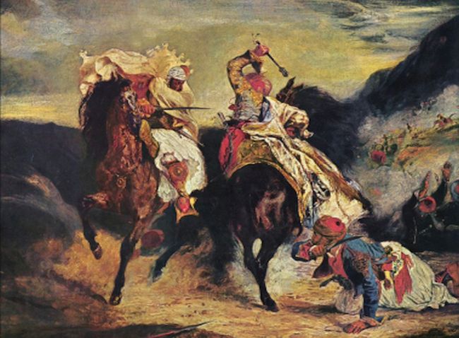 Η μάχη του Γκιαούρη και του Χασάν, Ευγένιος Ντελακρουά, Ελαιογραφία σε καμβά, διαστάσεις  58 × 71 cm.  Art Institute of Chicago 