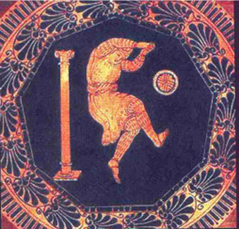 Ακόμη μία αρχαία απεικόνιση, που δείχνει αθλητή να παίζει με μπάλα.