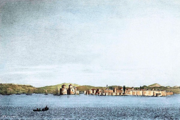  Etienne Rey, 1867, άποψη Χαλκίδας και Ευρίπου [λεπτομέρεια], από το έργο: "Voyage pittoresque en Grèce et dans le Levant fait en 1843-1844".