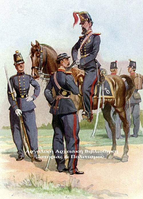 Στολές της σχολής Ευελπίδων (1885), Πάνος Αραβαντινός. Έφιππος ο Πάνος Κολοκοτρώνης διοικητής της σχολής την περίοδο 1881-1885.
