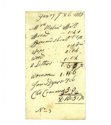 A Royal Academy housekeeper's bill from 1788.