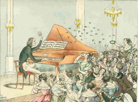 Οι γυναίκες λιποθυμούν ακούγοντας τη μουσική του Λιστ. Χιουμοριστικό σκίτσο του 1842