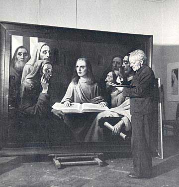 Ο βαν Μέεγκερεν ζωγραφίζει τον πίνακα του Βερμέερ, "Jesus Among the Doctors"
