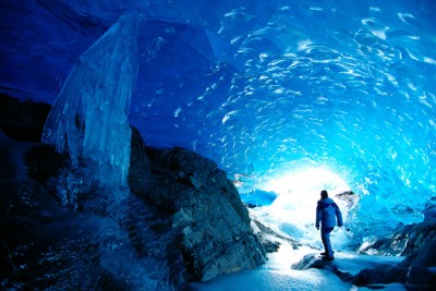 Alaska, Juneau, Mendenhall Glacier, hiking, exploring ice cave, interior view