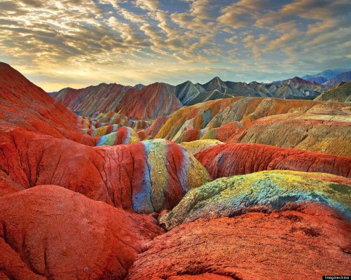 "View of colourful rock formations at the Zhangye Danxia Landform Geological Park in Gansu Province, China, 22 September 2012."