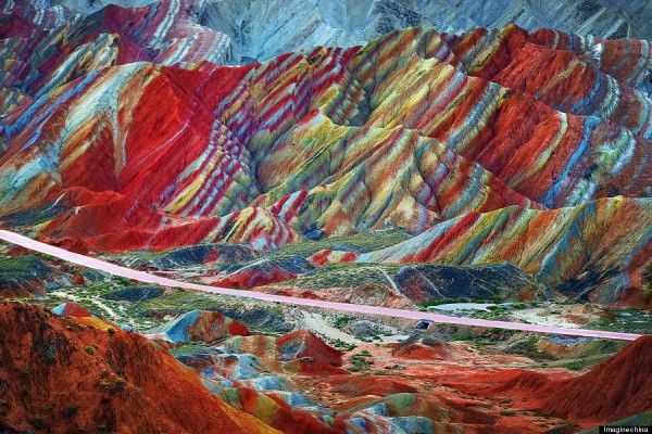 "View of colourful rock formations at the Zhangye Danxia Landform Geological Park in Gansu Province, China, 22 September 2012."