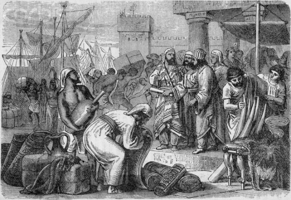 Ancient merchants and traders. Undated woodcut. --- Image by © Bettmann/CORBIS