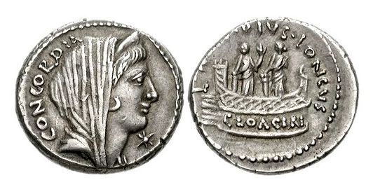 Ρωμαϊκό νόμισμα που απεικονίζει την Cloacina απ' την μία πλευρά
