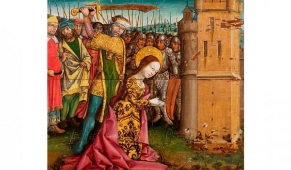 Ο σφαγιασμός της 16χρονης Βαρβάρας από τον πατέρα της, σε πίνακα του 1500. Η Αγία Βαρβάρα, θυγατέρα του σατράπη Διόσκορου, γεννήθηκε στη Νικομήδεια (άλλες πηγές αναφέρουν την Μερζιφούντα του Πόντου) και ανετράφη μέσα στον πλούτο, τη χλιδή, και τις ειδωλολατρικές τελετές