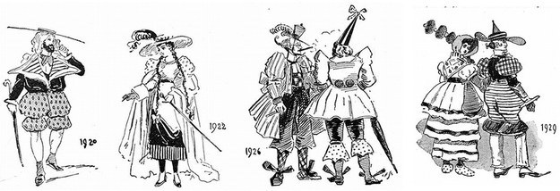 Η μόδα για το 1920 απαιτούσε κοντά παντελόνια για τους άντρες και φορέματα που έμοιαζαν με θεατρικά κουστούμια για τις γυναίκες. Όσο πιο φανταχτερό και εκκεντρικό ένα ρούχο, τόσο πιο στυλάτο.
