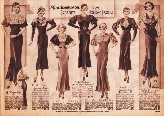 Η πραγματική μόδα τη δεκαετία του '30 γινόταν ολοένα και πιο αισθησιακή. Τα φορέματα ήταν πιο μακριά, σε σχέση με τη δεκαετία του '20, αλλά ακολουθούσαν τη γραμμή του σώματος και τόνιζαν τη γυναικεία σιλουέτα. 