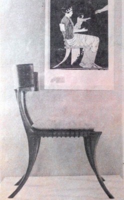 Κλισμός. Το σχέδιο αυτού του καθίσματος με ερεισινωτό είναι από λήκυθο του %ου πΧ αιώνα που φυλάσσεται στο μουσείο της Οξφόρδης