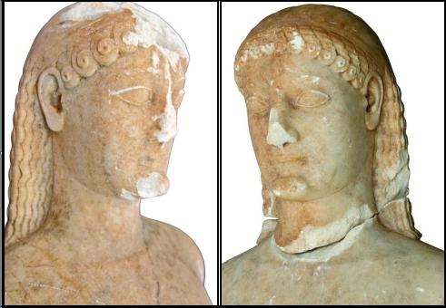 Οι δυο Κούροι, που είχαν βρεθεί σε άριστη κατάσταση, στη θέση Ξερόκαμπος, από τους αρχαιοκάπηλους, χτυπήθηκαν άσχημα από το βιαστικό σκάψιμο και έσπασαν σε κομμάτια.