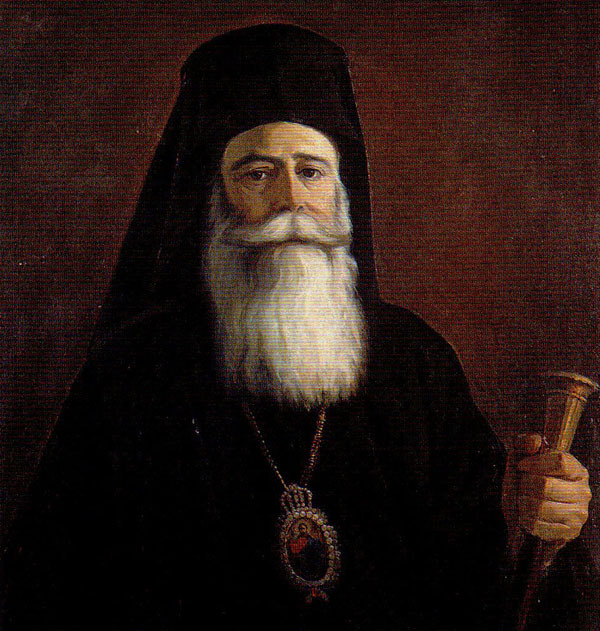Ο Αρχιεπίσκοπος Χρύσανθος. Πιστός στην ιστορία του ελληνικού κλήρου αρνήθηκε να παρευρεθεί στην παράδοση της Αθήνας.