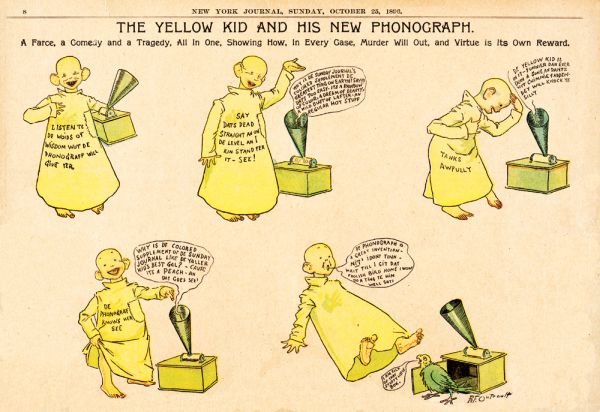Το κόμικ «κίτρινο παιδί» δημοσιεύτηκε αρχικά στην εφημερίδα του Πούλιτζερ. Ο Χερστ για να τον ανταγωνιστεί προσέλαβε τον δημιουργό του και κυκλοφόρησε στην εφημερίδα του το κόμικ παράλληλα με εκείνη του Πούλιτζερ. Ήταν το πρώτο έγχρωμο λόμικ, που απεικόνιζε ένα ατίθασο παιδί ντυμένο με κίτρινα ρούχα. Οι εφημερίδες των δύο εκδοτών με σκοπό το κέρδος κυκλοφορούσαν όλο και περισσότερο σκανδαλοθηρικά άρθρα με αποτέλεσμα να αναφέρονται ως οι κίτρινες εφημερίδες καθώς και οι δύο φιλοξενούσαν το κόμικ «Το κίτρινο παιδί». Έτσι προήλθε η έκφραση «κίτρινος τύπος» 
