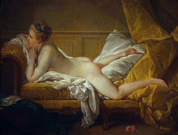 "Resting Maiden", probably a portrait of Marie-Louise O'Murphy, mistress to Louis XV of France, oil on canvas, 1751.