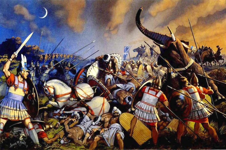 Ο Πώρος ,άλλον είχε στη διάθεση ου 20.000 πεζούς, 2.000 ιππείς 130 ελέφαντες και 180 πολεμικά άρματα