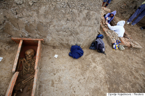 Archaeologists work at the Viminacium site