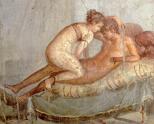 Ερωτική σκηνή που απεικοίζεται σε ζωγραφιά που βρέθηκε στην Πομπηία