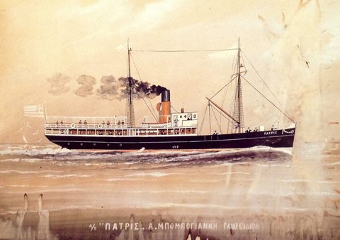 Πλοίο Πατρίς 1868,είχε ολικό μήκος 32 μέτρα και τονάζ 161 ΚΟΧ. Την ημέρα του δυστυχληματος πλοίαρχος του πλοίου ήταν ο Γαλαξιδιώτης Γ. Κώσταλλος . Έργο Α. Γλύκα, Μουσείο Γαλαξιδίου, πηγή: grafasdiving.gr