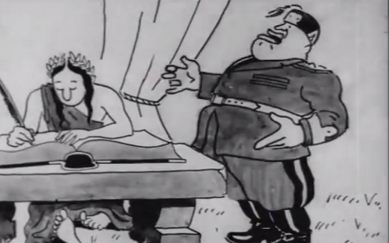 Η πρώτη ελληνική ταινία κινουμένων σχεδίων ήταν αντιφασιστική. Γελοιοποιούσε τον Μουσολίνι και σχεδιάστηκε κρυφά στη Σίφνο την περίοδο της Κατοχής. Αν και δεν υπήρχε εμπειρία ήταν μια καταπληκτική προσπάθεια (Βίντεο)