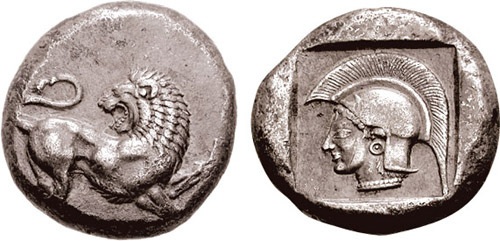 Τετράδραχμο που κόπηκε στη Χερσόνησο της Θράκης (νομισματοκοπείο της Καρδίας), στα χρόνια της Ιωνικής Επανάστασης, και όταν την περιοχή κυβερνούσε ο Μιλτιάδης. Ο βασικός τύπος του νομίσματος μάλλον δείχνει την υποστήριξή του στους επαναστάτες Ίωνες, αφού απεικονίζει το σύμβολο της Μιλήτου, ηγέτιδας πόλης της Ιωνικής Επανάστασης, το λιοντάρι με ανεστραμμένη την κεφαλή του. 