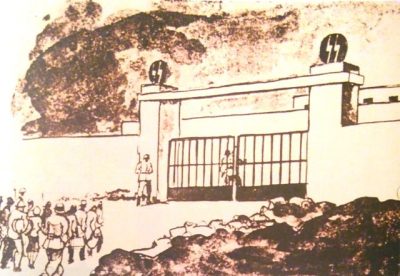 Το στρατόπεδο του Χαϊδαρίου. Σκίτσο του Φωκίωνα Δημητριάδη