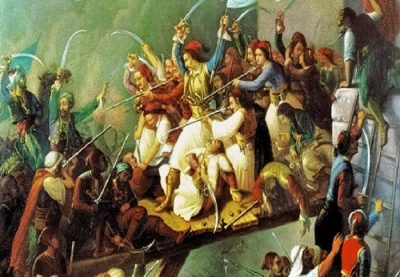 Η ηρωική έξοδος των υπερασπιστών του Μεσολογγίου όταν τελείωσαν όλες οι τροφές, τα ζώα και τα χόρτα. Οι πολιορκημένοι κυνηγούσαν ακόμα και ποντίκια, ενώ υπήρξαν κρούσματα νεκροφαγίας